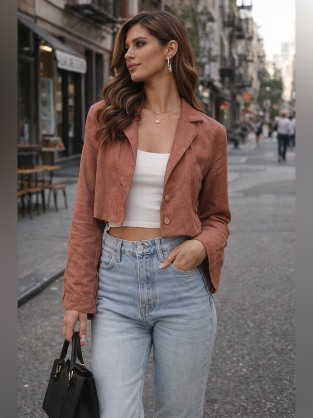 Savannah Morrow Cropped Jacket XS Brown Tailored Minimalist NWT